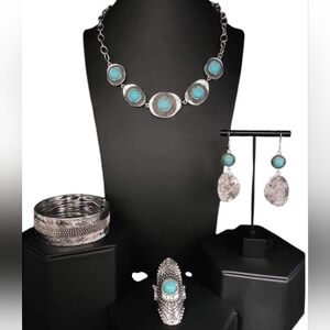 Turquoise & Silver Jewelry 5pc Set
